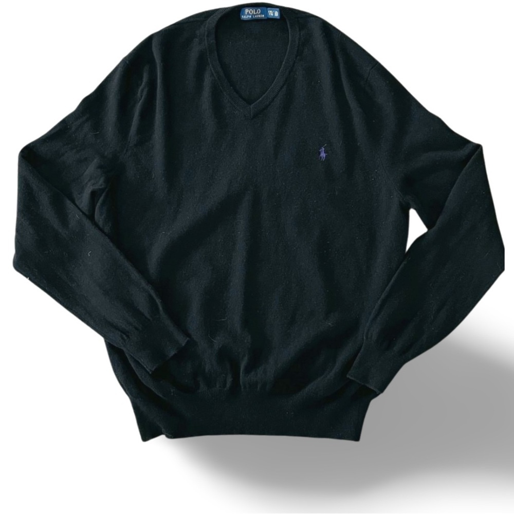 Polo Ralph Lauren Black Merino Wool V Neck Sweater XXL